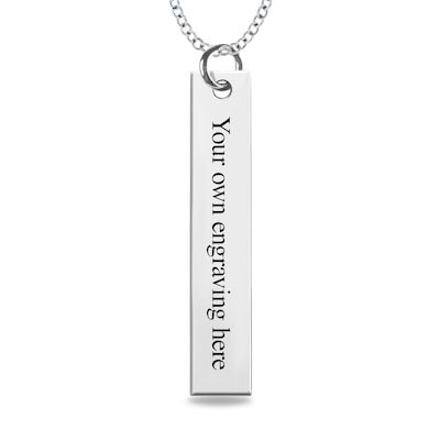 Engravable Name Baby Footprint Vertical Bar Pendant in 10K White, Yellow or Rose Gold (1 Image and 2 Lines)
