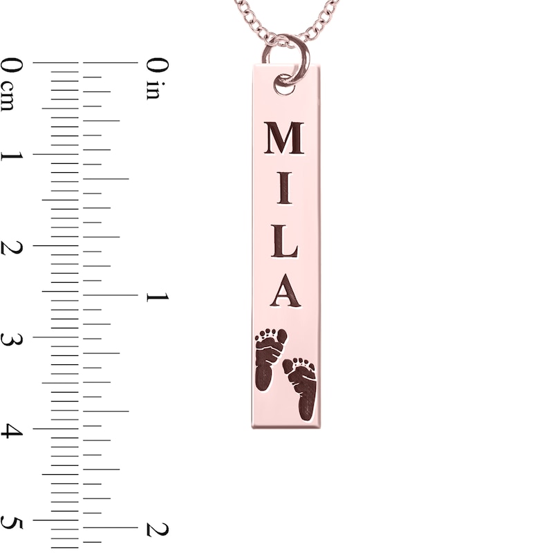 Main Image 4 of Engravable Name Baby Footprint Vertical Bar Pendant in 10K White, Yellow or Rose Gold (1 Image and 2 Lines)