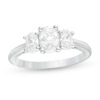 1.47 CT. T.W. Certified Oval Lab-Grown Diamond Past Present Future® Engagement Ring in 14K White Gold (G/SI2)