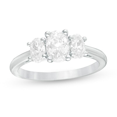 1.47 CT. T.W. Certified Oval Lab-Grown Diamond Past Present Future® Engagement Ring in 14K White Gold (G/SI2)