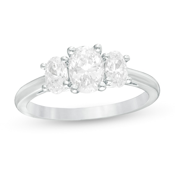 1.47 CT. T.W. Certified Oval Lab-Grown Diamond Past Present Future® Engagement Ring in 14K White Gold (G/SI2)