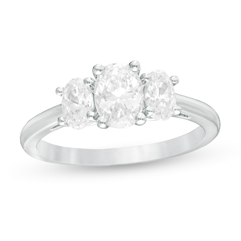 1.47 CT. T.W. Certified Oval Lab-Created Diamond Past Present Future® Engagement Ring in 14K White Gold (G/SI2)