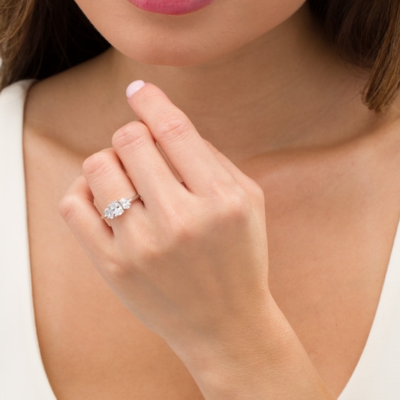 1.47 CT. T.W. Certified Oval Lab-Grown Diamond Past Present Future® Engagement Ring in 14K White Gold (G/SI2)