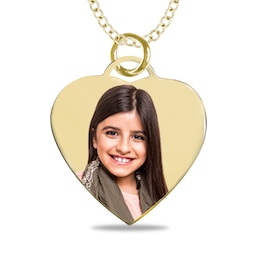 Small Engravable Photo Heart Pendant in 10K White, Yellow or Rose Gold (1 Image and 2 Lines)