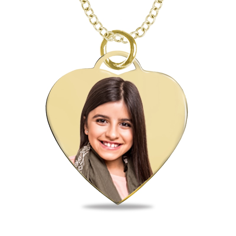 Small Engravable Photo Heart Pendant in 10K White, Yellow or Rose Gold (1 Image and 2 Lines)|Peoples Jewellers