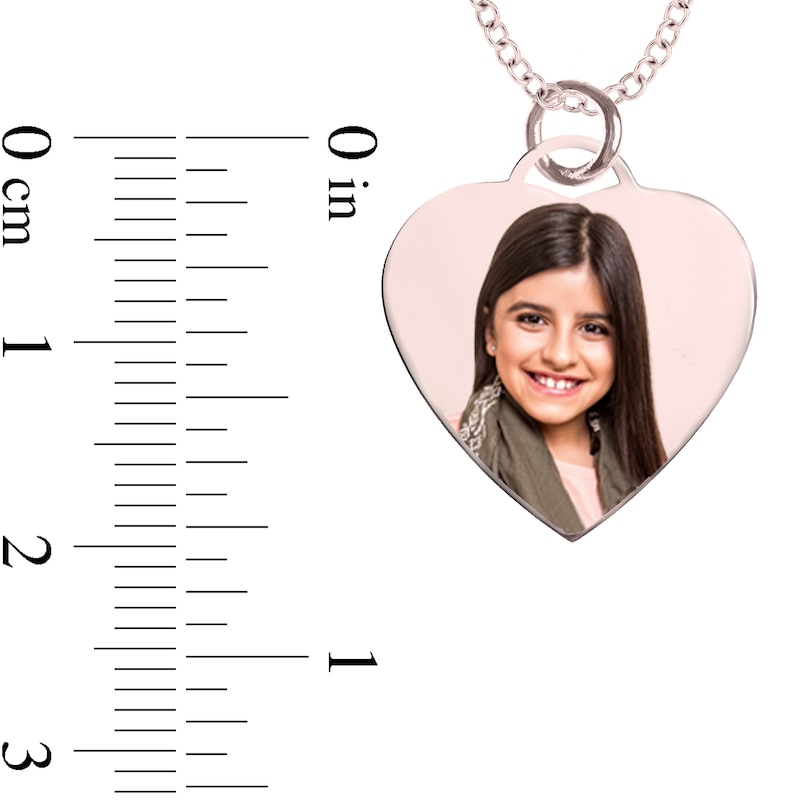 Main Image 3 of Small Engravable Photo Heart Pendant in 10K White, Yellow or Rose Gold (1 Image and 2 Lines)