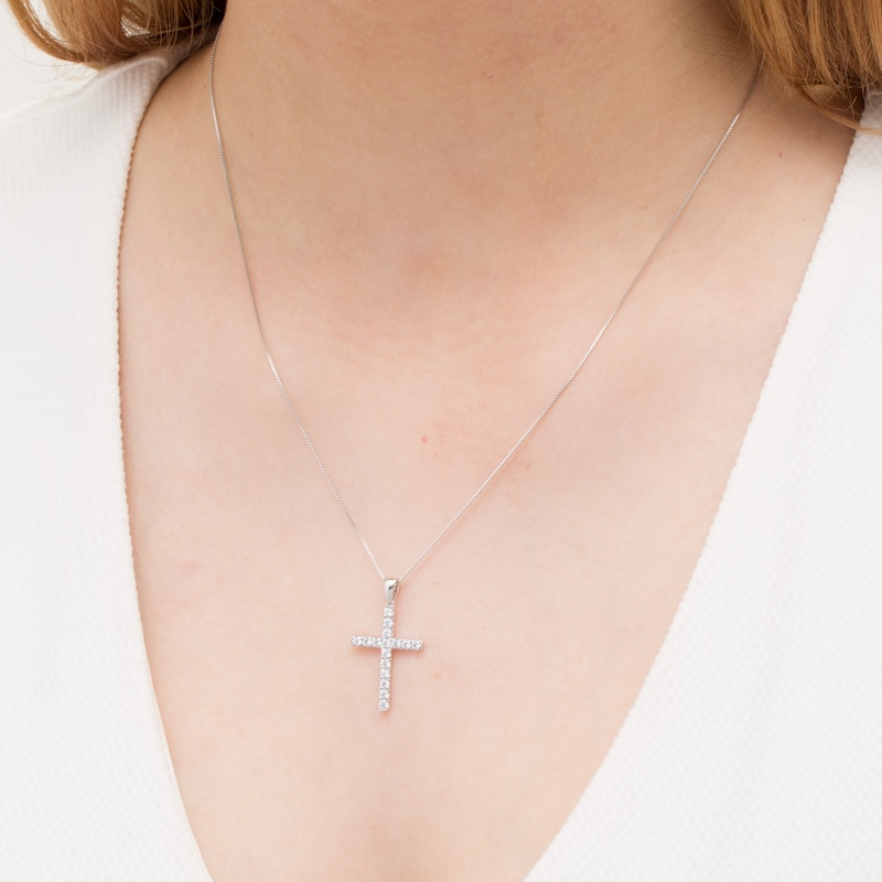 Main Image 2 of 0.45 CT. T.W. Certified Lab-Grown Diamond Cross Pendant in 14K White Gold (F/SI2)