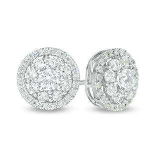 0.95 CT. T.W. Certified Lab-Grown Diamond Double Frame Stud Earrings in 14K White Gold (F/SI2)