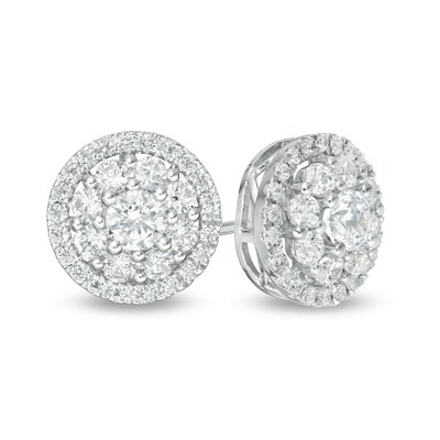 0.95 CT. T.W. Certified Lab-Grown Diamond Double Frame Stud Earrings in 14K White Gold (F/SI2)