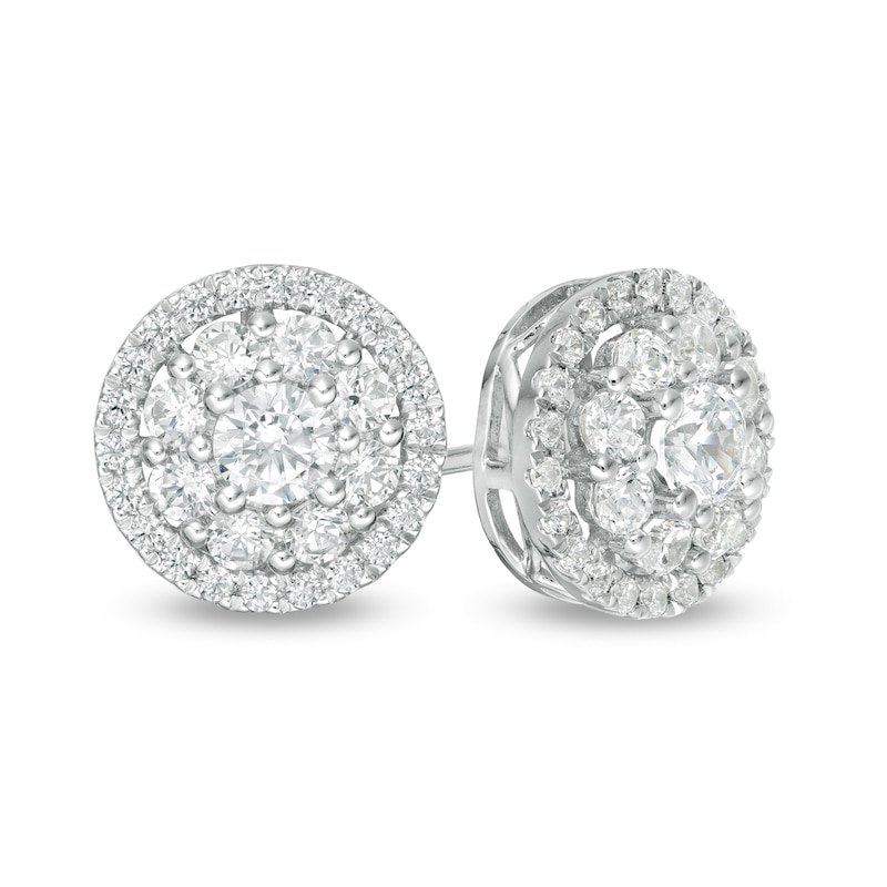 0.95 CT. T.W. Certified Lab-Created Diamond Double Frame Stud Earrings in 14K White Gold (F/SI2)