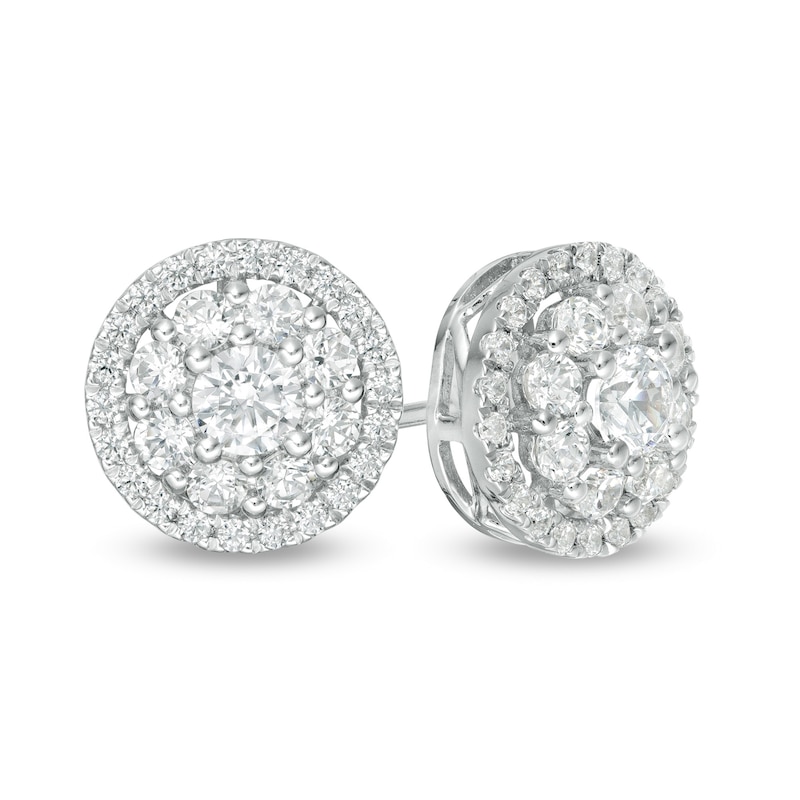 0.95 CT. T.W. Certified Lab-Grown Diamond Double Frame Stud Earrings in 14K White Gold (F/SI2)
