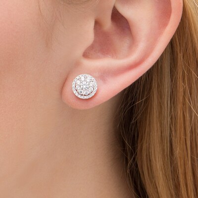 0.95 CT. T.W. Certified Lab-Grown Diamond Double Frame Stud Earrings in 14K White Gold (F/SI2)