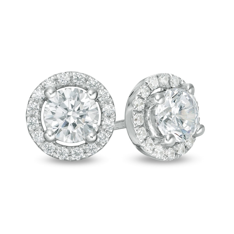 0.95 CT. T.W. Certified Lab-Created Diamond Frame Stud Earrings in 14K White Gold (F/SI2)|Peoples Jewellers