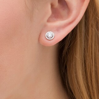 0.95 CT. T.W. Certified Lab-Grown Diamond Frame Stud Earrings in 14K White Gold (F/SI2)