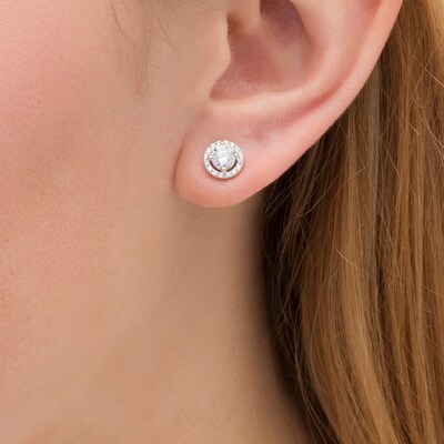 0.95 CT. T.W. Certified Lab-Grown Diamond Frame Stud Earrings in 14K White Gold (F/SI2)