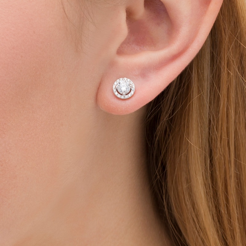 0.95 CT. T.W. Certified Lab-Created Diamond Frame Stud Earrings in 14K White Gold (F/SI2)