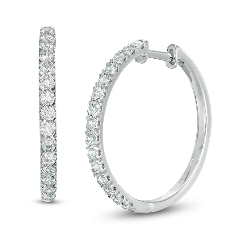 Main Image 1 of 0.95 CT. T.W. Certified Lab-Grown Diamond Hoop Earrings in 14K White Gold (F/SI2)