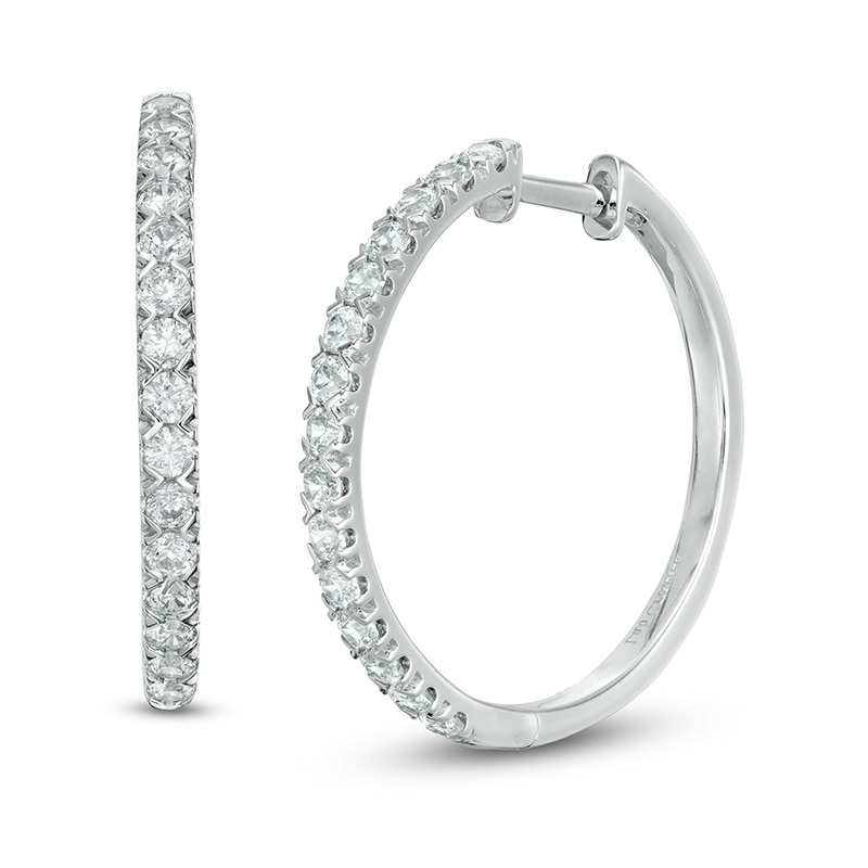 0.95 CT. T.W. Certified Lab-Created Diamond Hoop Earrings in 14K White Gold (F/SI2)|Peoples Jewellers