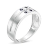 Thumbnail Image 3 of Men's Lab-Created Blue Sapphire Quad Cross-Groove Ring in Sterling Silver