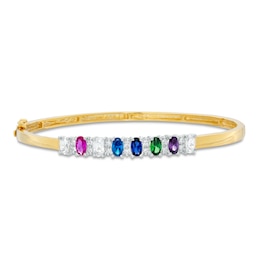 Mother's Oval Birthstone and 0.14 CT. T.W. Diamond Bangle (1-8 Stones) - 7.25&quot;