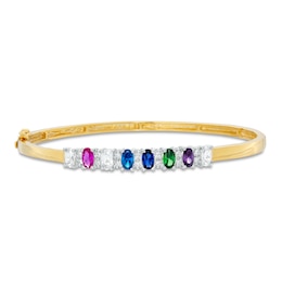 Mother's Oval Birthstone and 0.14 CT. T.W. Diamond Bangle (1-8 Stones) - 7.25"