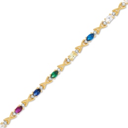Mother's Oval Birthstone and 0.13 CT. T.W. Diamond "XO" Bracelet (1-13 Stones) - 7.25"