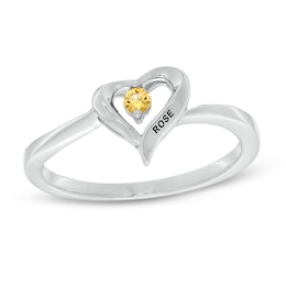 Birthstone and Engravable Name Looping Heart Outline Ring (1 Stone and Line)