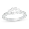 Thumbnail Image 1 of 1.46 CT. T.W. Certified Oval Lab-Grown Diamond Lined Past Present Future® Engagement Ring in 14K White Gold (G/SI2)