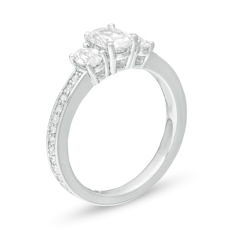 1.46 CT. T.W. Certified Oval Lab-Created Diamond Lined Past Present Future® Engagement Ring in 14K White Gold (G/SI2)