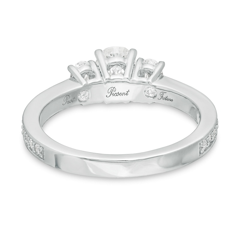 Main Image 4 of 1.46 CT. T.W. Certified Oval Lab-Grown Diamond Lined Past Present Future® Engagement Ring in 14K White Gold (G/SI2)