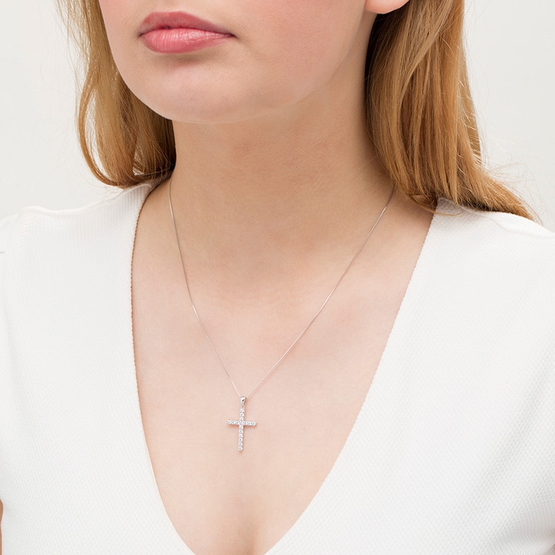 0.45 CT. T.W. Certified Lab-Grown Diamond Cross Pendant in 14K White Gold (F/SI2)
