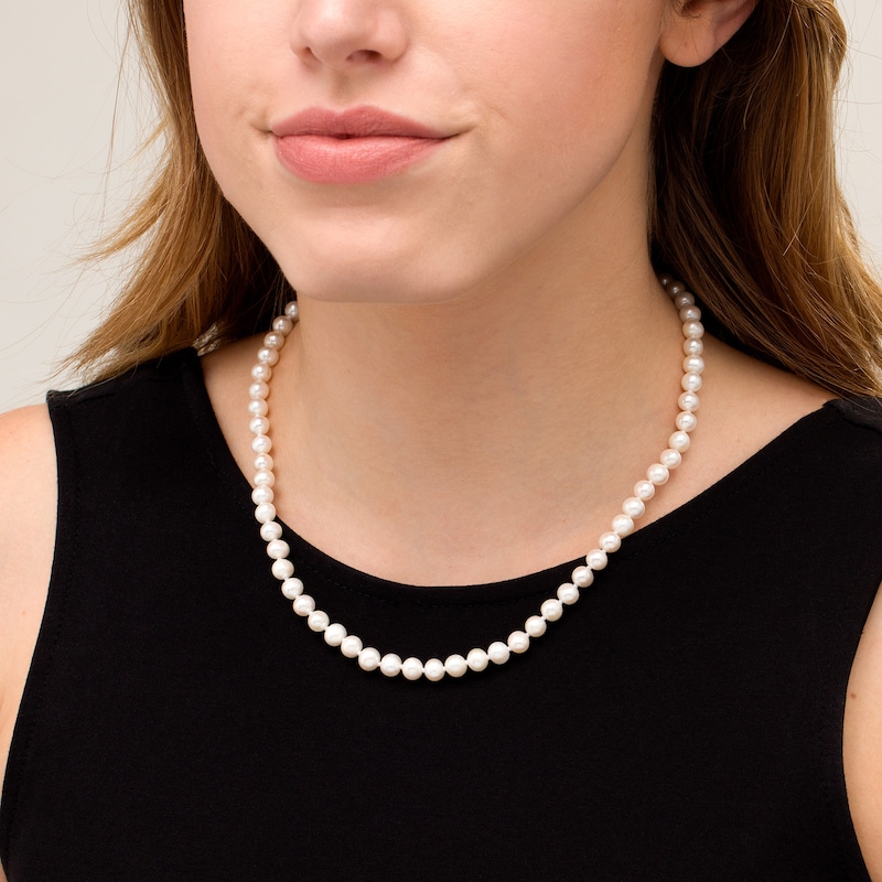 Main Image 2 of 5.0-6.0mm Freshwater Cultured Pearl Knotted Strand Necklace with Sterling Silver Clasp-18"