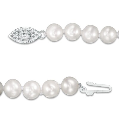 5.0-6.0mm Freshwater Cultured Pearl Knotted Strand Necklace with Sterling Silver Clasp-18"
