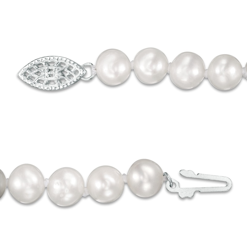 Main Image 3 of 5.0-6.0mm Freshwater Cultured Pearl Knotted Strand Necklace with Sterling Silver Clasp-18"