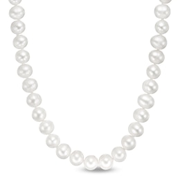 7.0 - 7.5mm Oval Cultured Freshwater Pearl Knotted Strand Necklace with Sterling Silver Clasp - 18&quot;