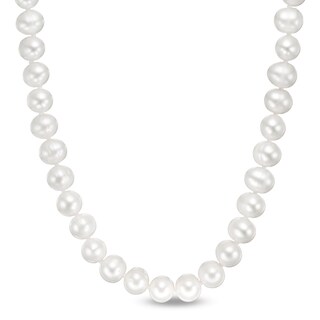 7.0-7.5mm Oval Freshwater Cultured Pearl Knotted Strand Necklace with Sterling Silver Clasp-18"