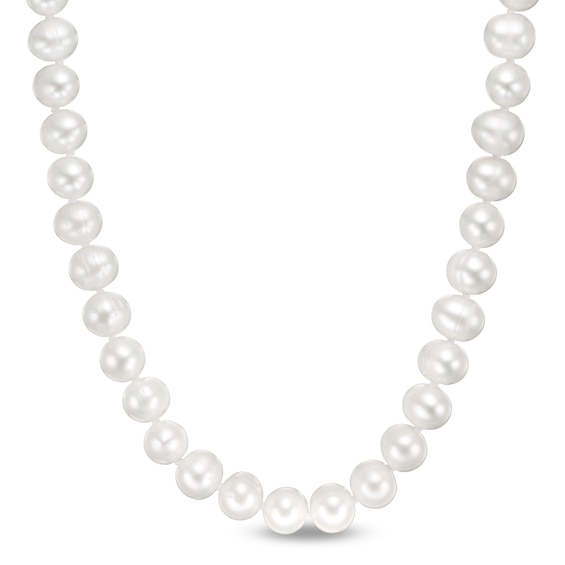 7.0-7.5mm Oval Freshwater Cultured Pearl Knotted Strand Necklace with Sterling Silver Clasp-18"