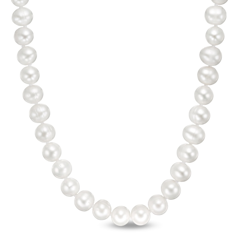 Main Image 1 of 7.0-7.5mm Oval Freshwater Cultured Pearl Knotted Strand Necklace with Sterling Silver Clasp-18"