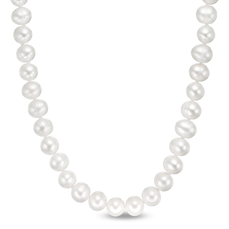 7.0-7.5mm Oval Freshwater Cultured Pearl Knotted Strand Necklace with Sterling Silver Clasp-18"