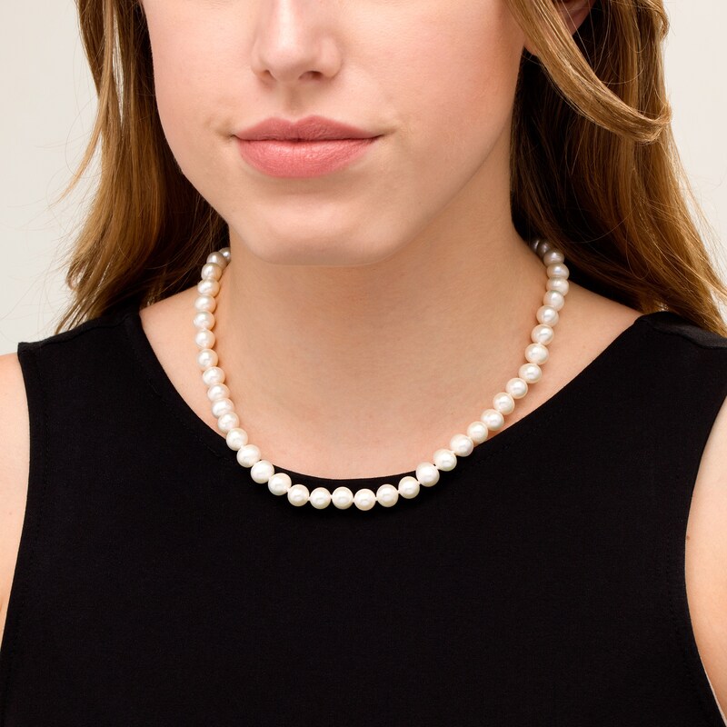 Main Image 2 of 7.0-7.5mm Oval Freshwater Cultured Pearl Knotted Strand Necklace with Sterling Silver Clasp-18"