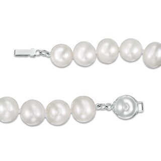 7.0-7.5mm Oval Freshwater Cultured Pearl Knotted Strand Necklace with Sterling Silver Clasp-18"