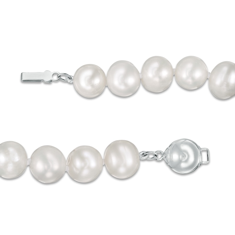 Main Image 3 of 7.0-7.5mm Oval Freshwater Cultured Pearl Knotted Strand Necklace with Sterling Silver Clasp-18"