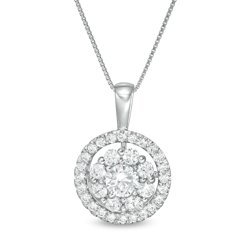 0.95 CT. T.W. Certified Lab-Grown Diamond Double Frame Pendant in 14K White Gold (F/SI2)