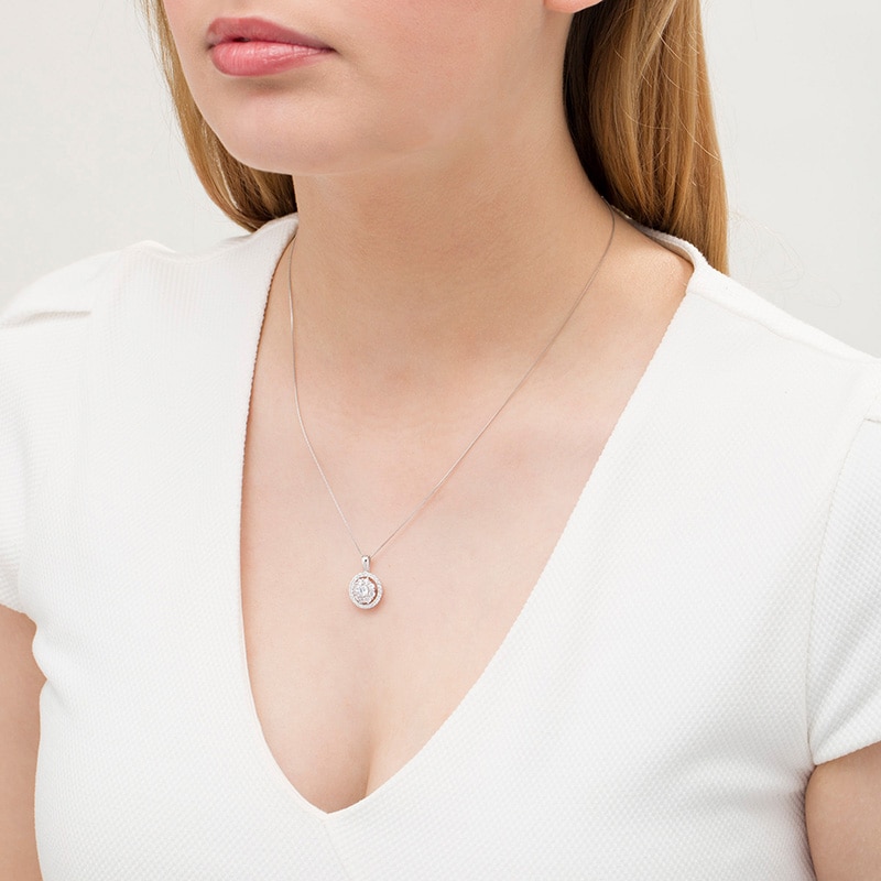 0.95 CT. T.W. Certified Lab-Grown Diamond Double Frame Pendant in 14K White Gold (F/SI2)