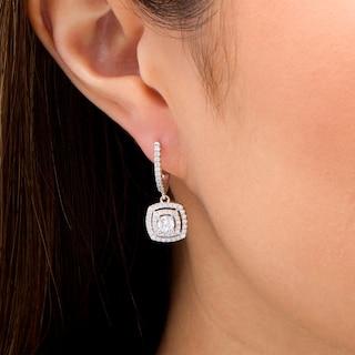 0.95 CT. T.W. Certified Lab-Grown Diamond Double Cushion Frame Drop Earrings in 14K White Gold (F/SI2)