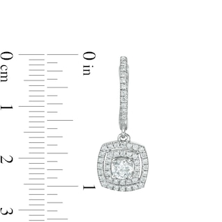 0.95 CT. T.W. Certified Lab-Grown Diamond Double Cushion Frame Drop Earrings in 14K White Gold (F/SI2)