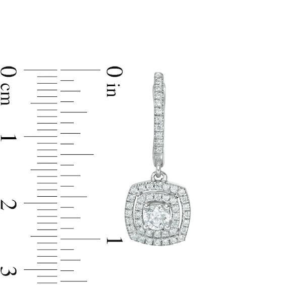 0.95 CT. T.W. Certified Lab-Grown Diamond Double Cushion Frame Drop Earrings in 14K White Gold (F/SI2)