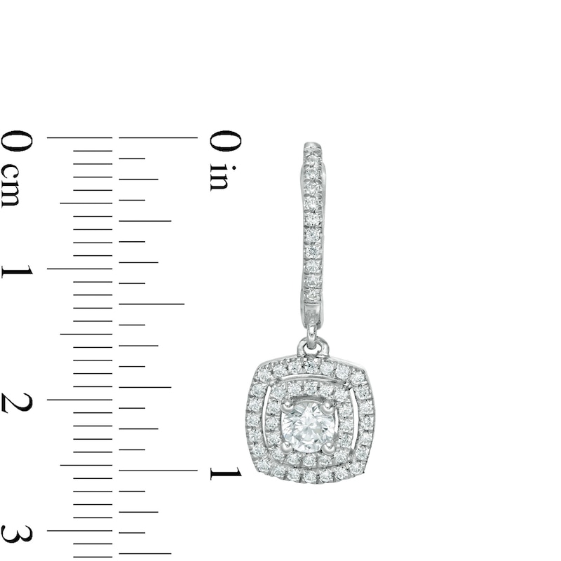 0.95 CT. T.W. Certified Lab-Grown Diamond Double Cushion Frame Drop Earrings in 14K White Gold (F/SI2)