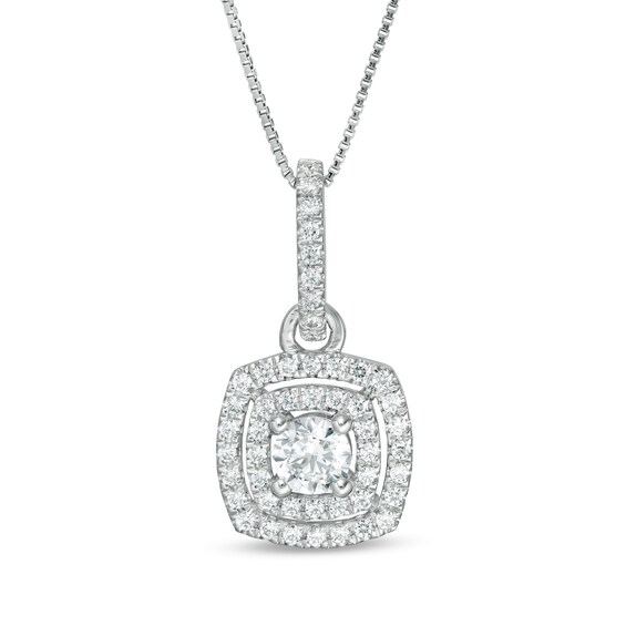 0.45 CT. T.W. Certified Lab-Grown Diamond Double Cushion Frame Pendant in 14K White Gold (F/SI2)