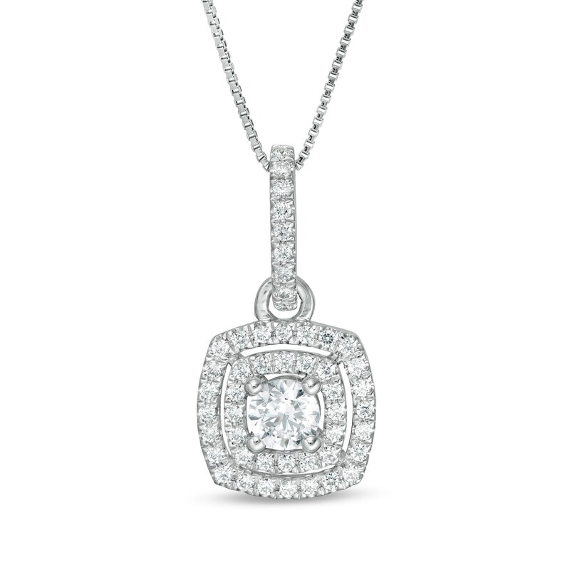 Main Image 1 of 0.45 CT. T.W. Certified Lab-Grown Diamond Double Cushion Frame Pendant in 14K White Gold (F/SI2)